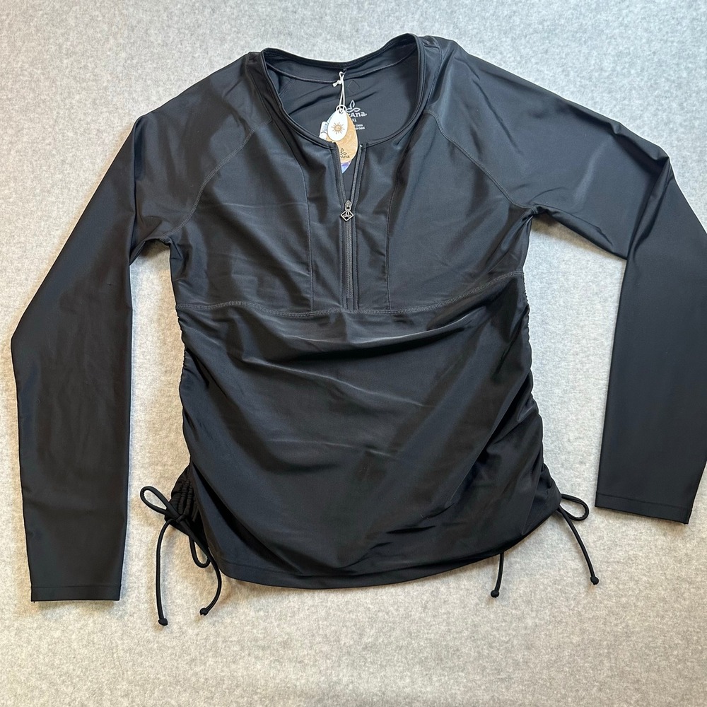 Prana Arwyn Sun Top Black Long Sleeve Rash Guard UPF 50+ XL W2ARWY1 NWT